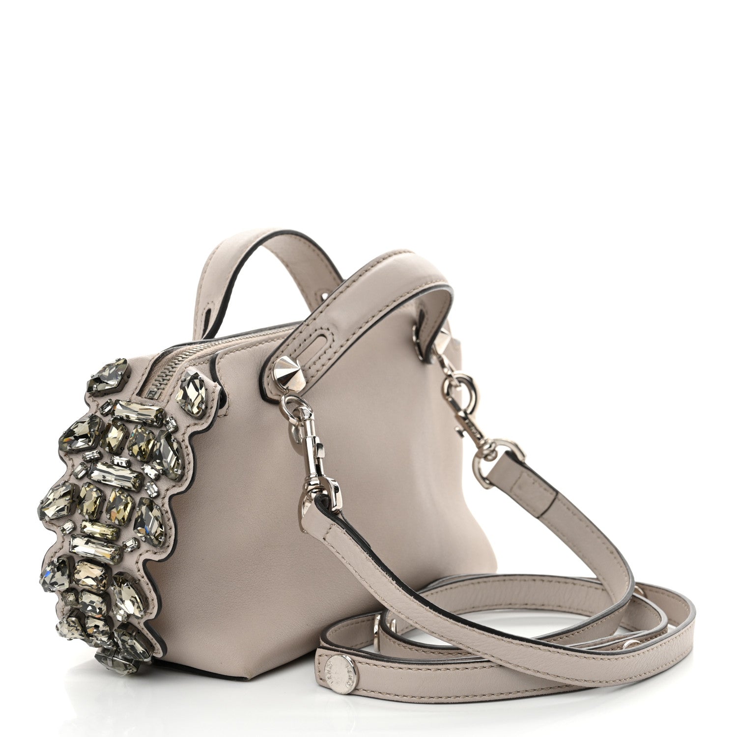Fendi Shiny Nappa Crystal Croc Tail Mini By The Way Boston Bag Grigio Polvere 3 of 13