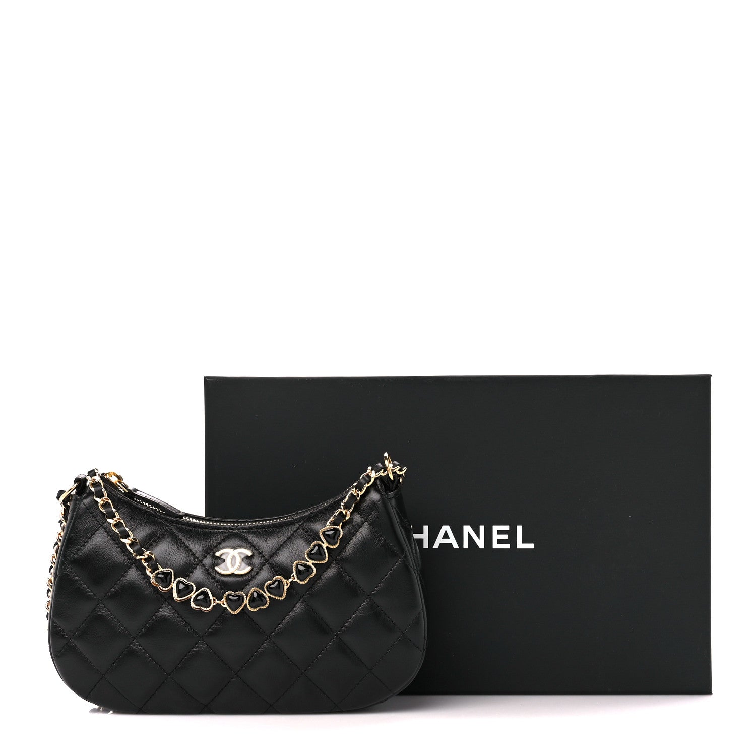 Chanel Shiny Crumpled Calfskin Quilted Enamel Heart Hobo Black 11 of 11
