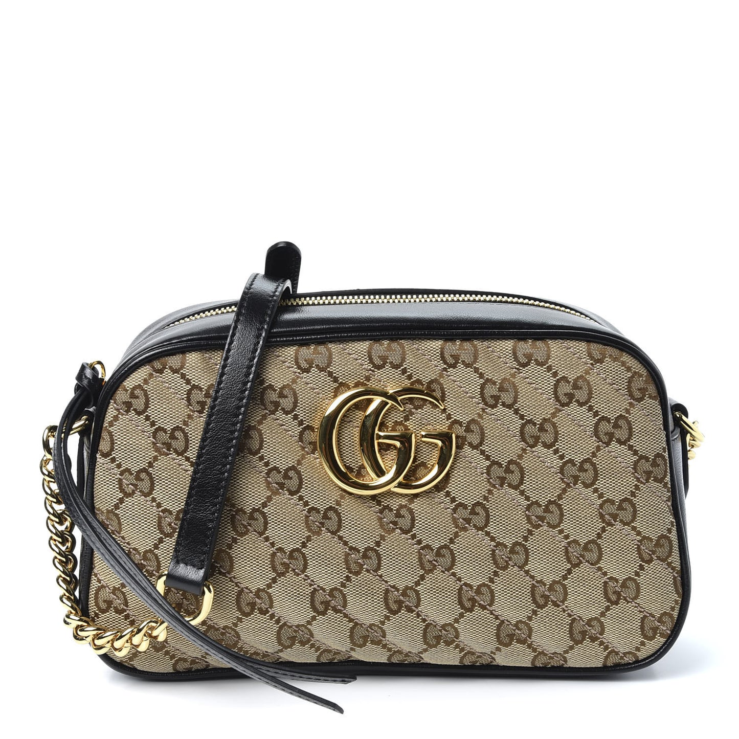 Monogram Matelasse Diagonal Small GG Marmont Chain Shoulder Bag Beige Black
