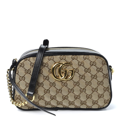 Gucci Monogram Matelasse Diagonal Small GG Marmont Chain Shoulder Bag Beige Black 1 of 10