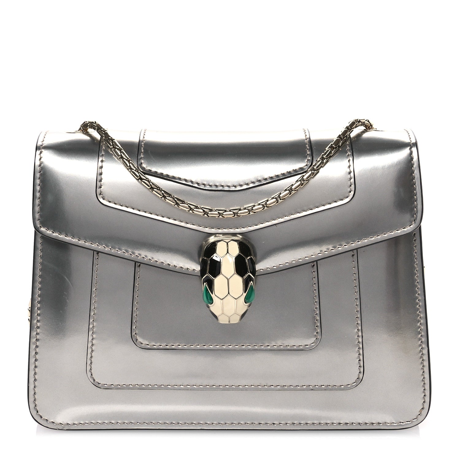 Bulgari Metallic Calfskin Serpenti Forever Crossbody Bag Silver 1 of 11