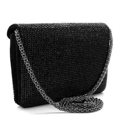 Valentino Garavani Crystal Suede Embellished Small One Stud Clutch With Chain Black 3 of 10