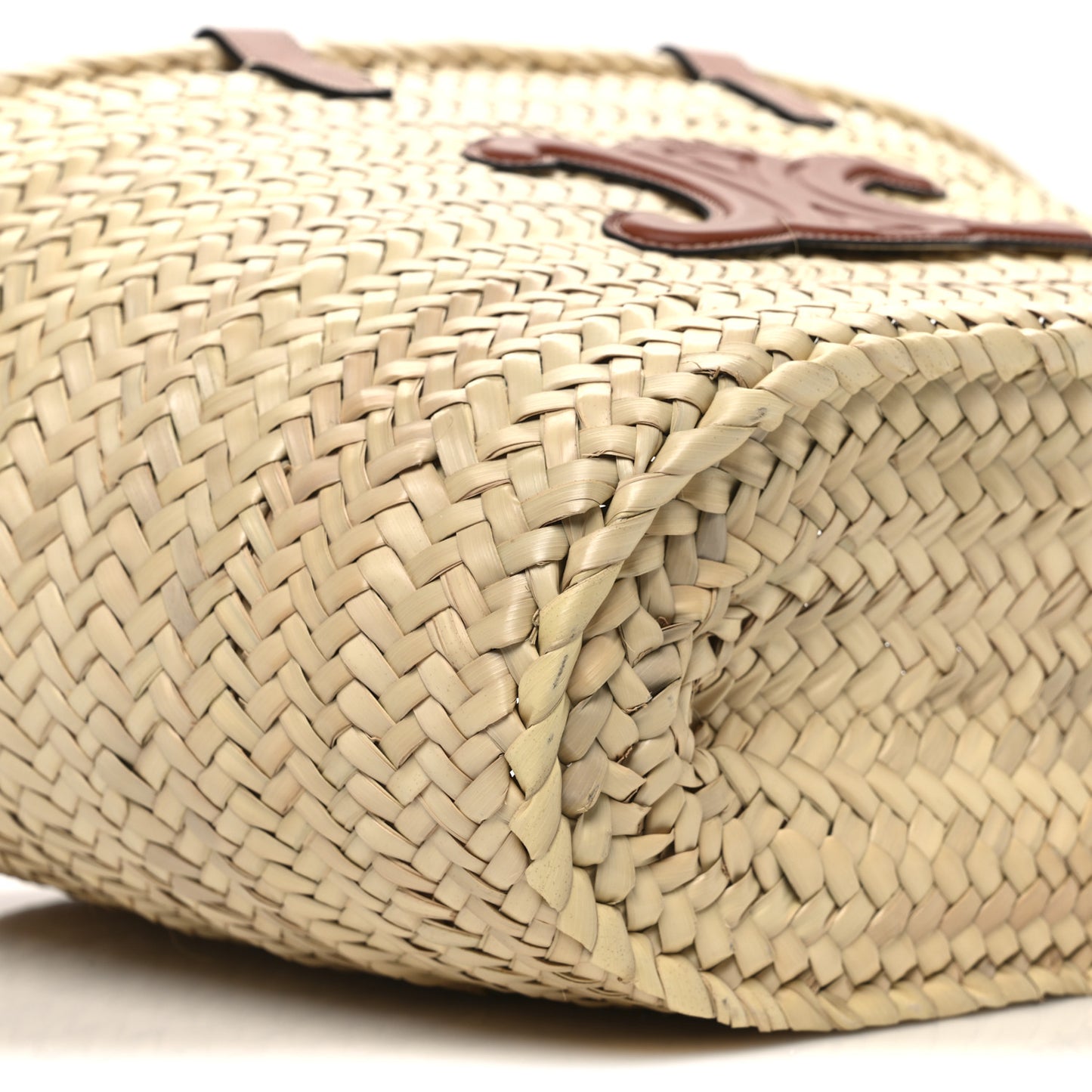 Raffia Calfskin Triomphe Medium Panier Tan