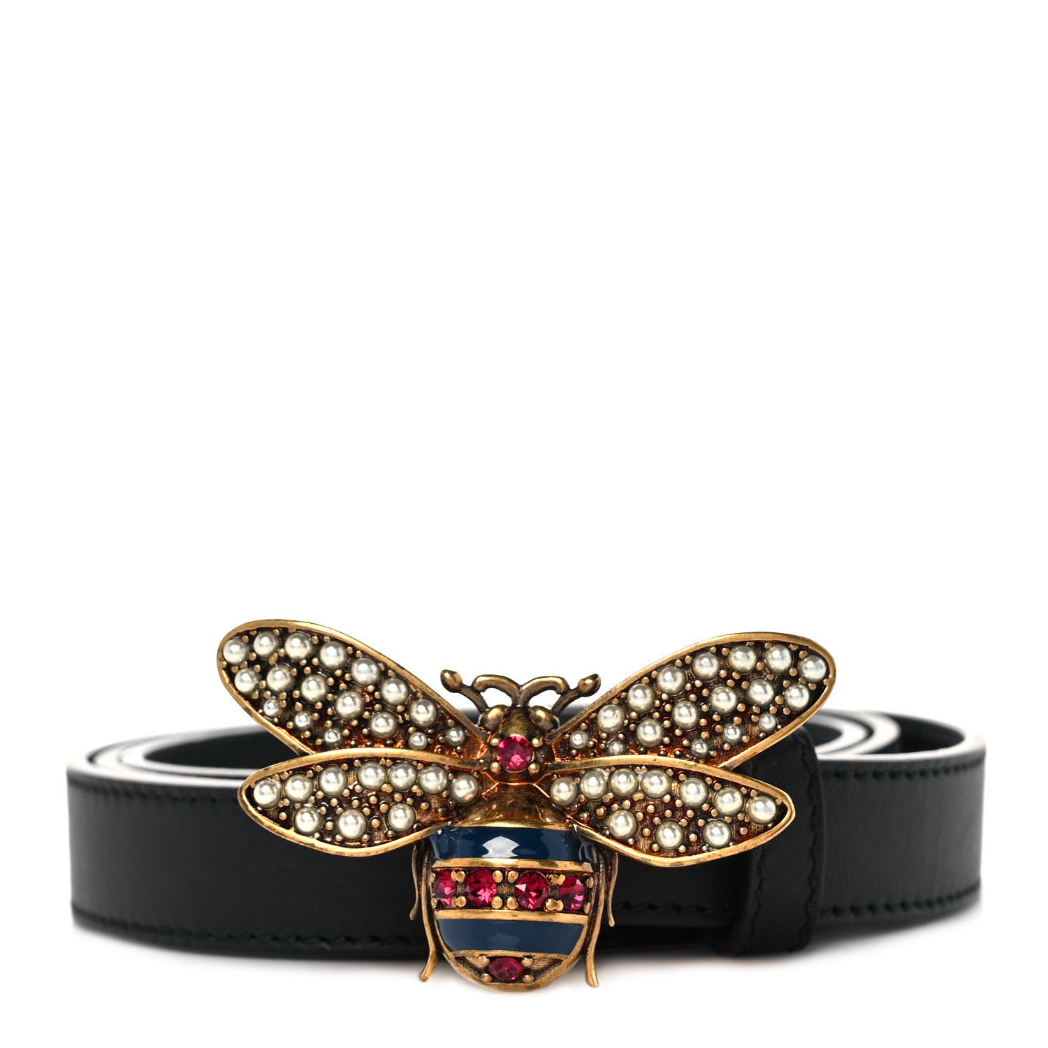 Gucci Calfskin Queen Margaret Bee Belt 85 34 Black 1 of 4