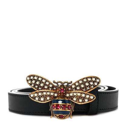 Gucci Calfskin Queen Margaret Bee Belt 85 34 Black 1 of 4