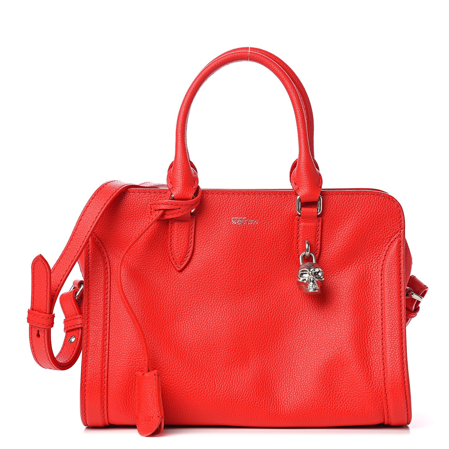 Pebbled Calfskin Small Skull Padlock Zip Around Tote Geranium
