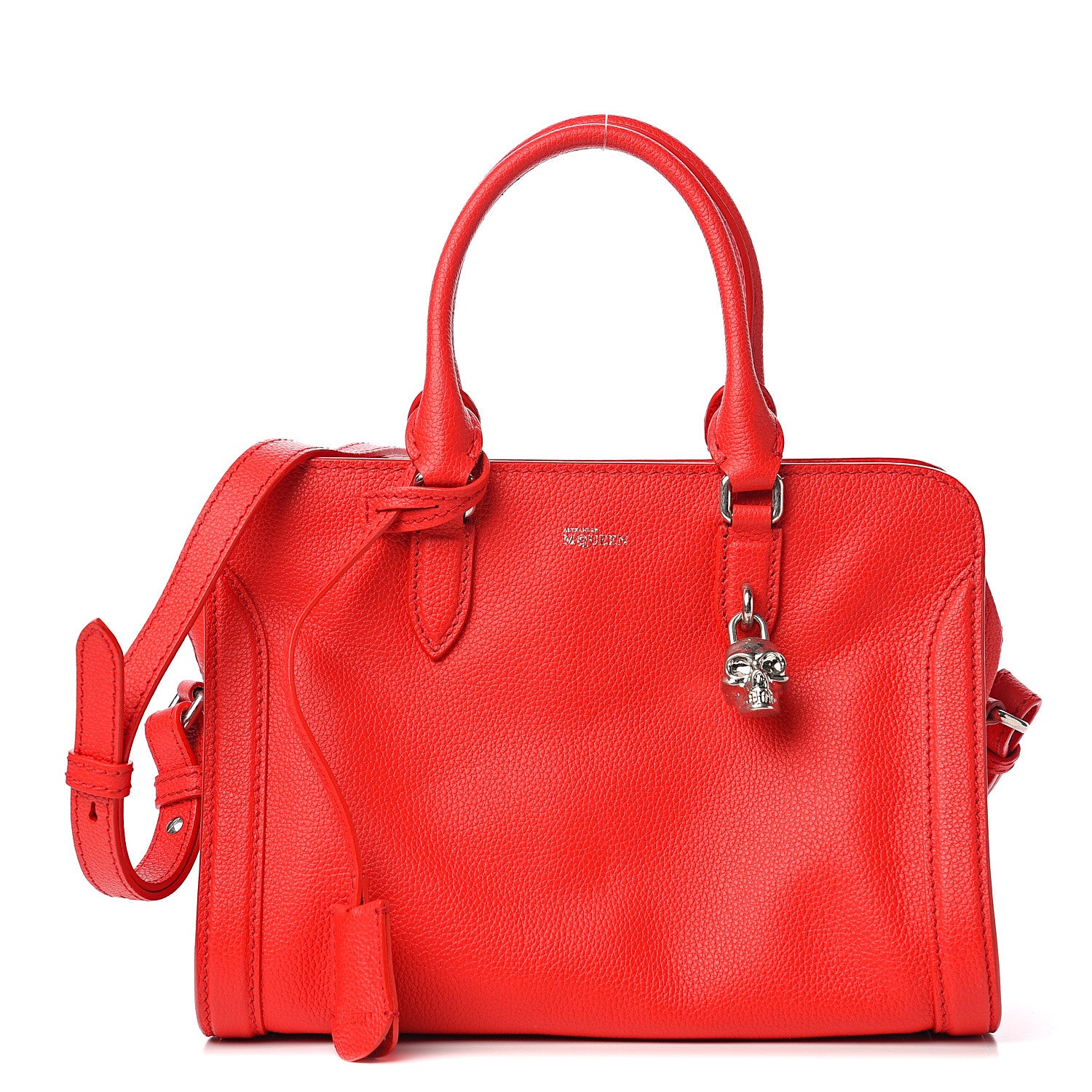 Alexander McQueen Pebbled Calfskin Small Skull Padlock Zip Around Tote Geranium 2 of 10