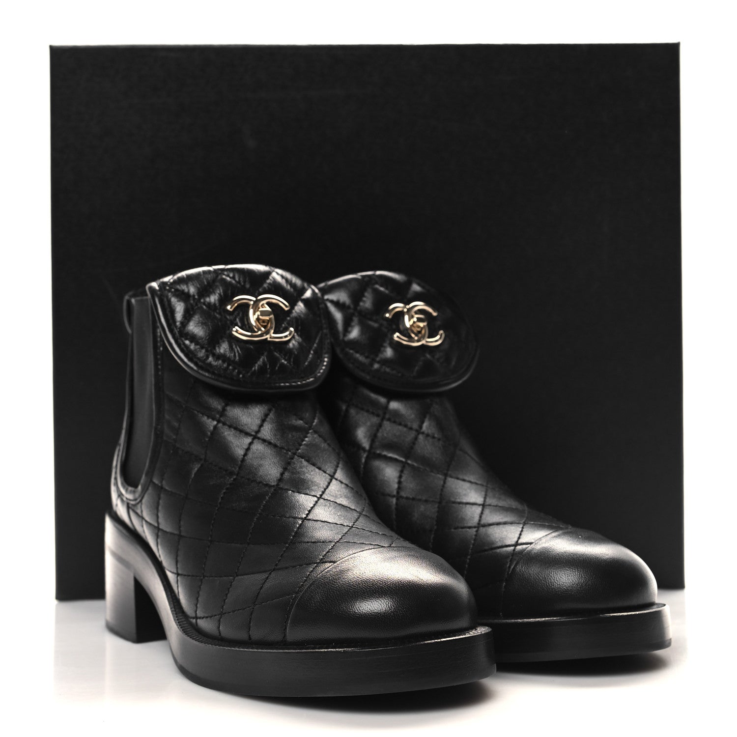 Chanel Lambskin Quilted Cap Toe CC Turnlock Booties 37 Black 9 of 9