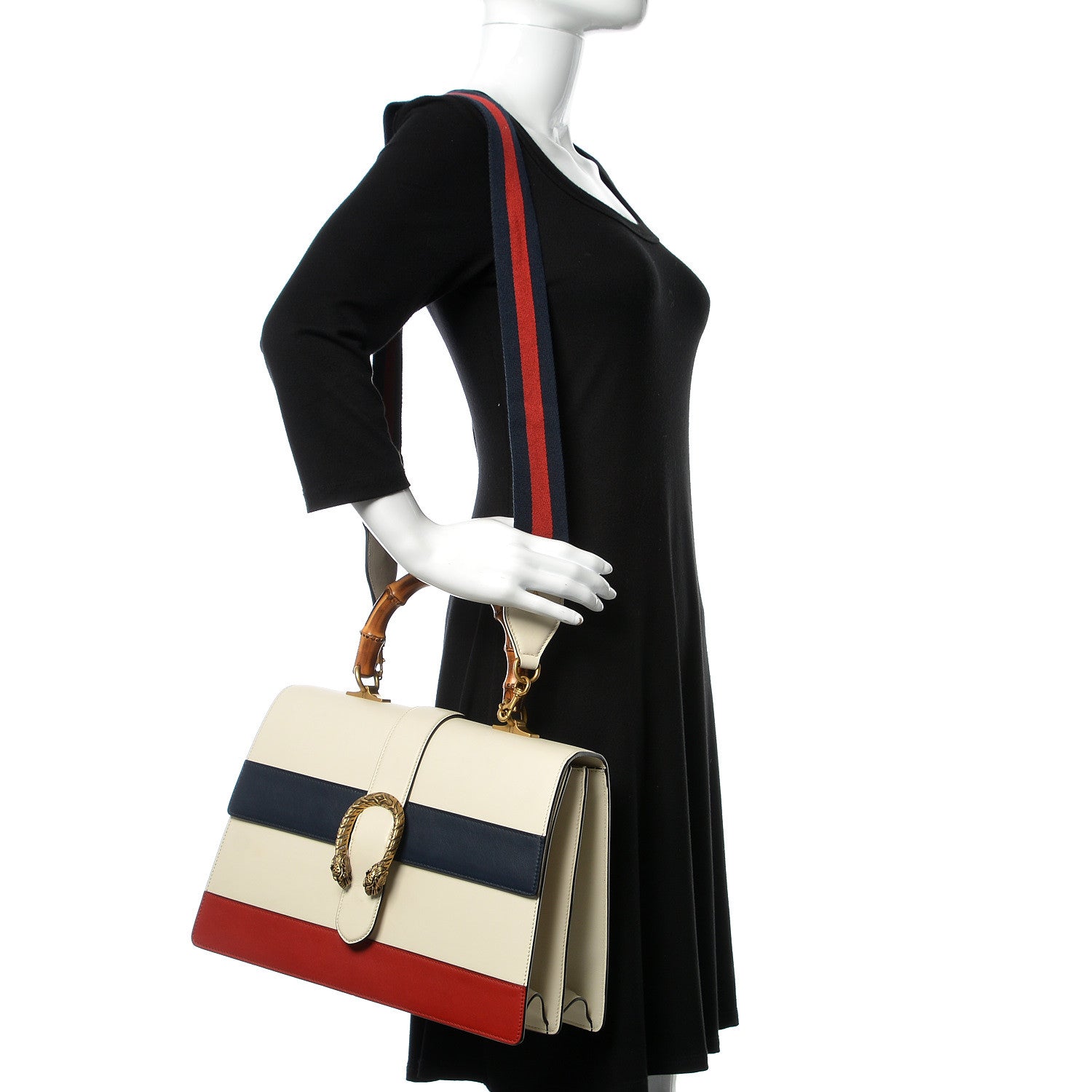 Gucci Calfskin Bamboo Web Large Dionysus Top Handle Bag White Blue Hibiscus Red 2 of 14
