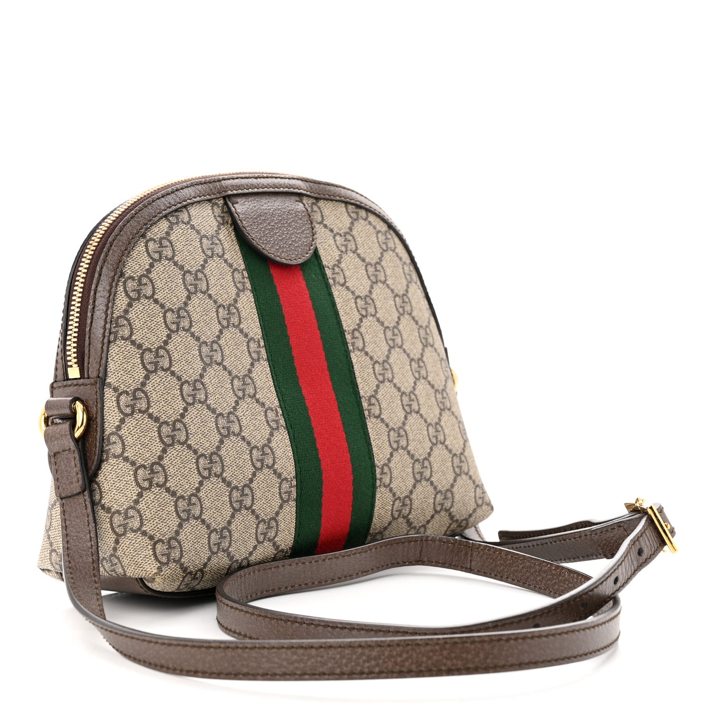 GG Supreme Monogram Textured Dollar Calfskin Web Small Ophidia Dome Shoulder Bag Beige Ebony New Acero