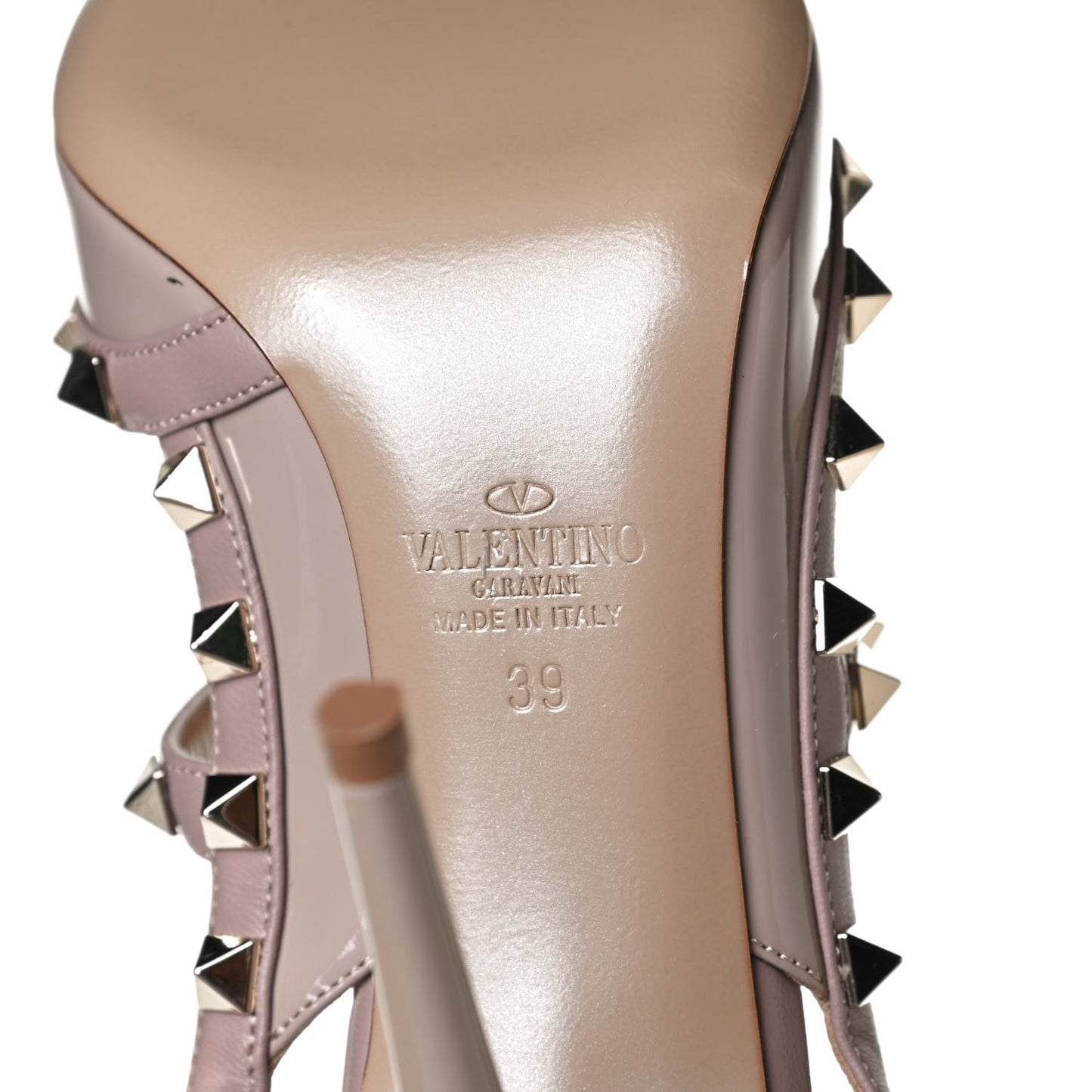 Patent Nappa Rockstud Ankle Strap 100mm Pumps 39 Poudre