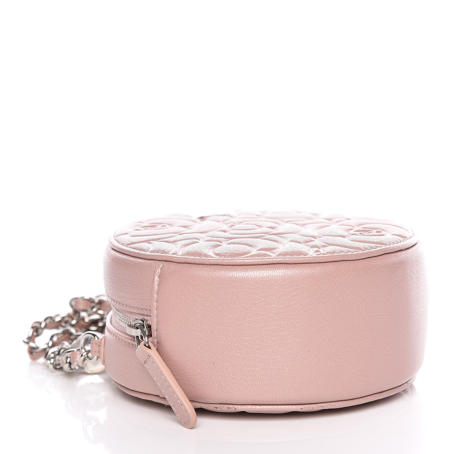 Lambskin Camellia Quilted Round Clutch With Chain Light Pink
