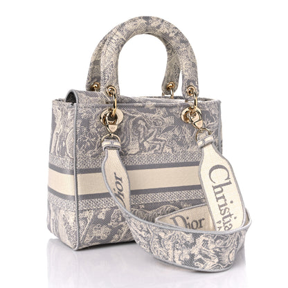 Christian Dior Canvas Toile De Jouy Reverse Embroidered Medium Lady D-Lite Fluorescent Grey 3 of 11