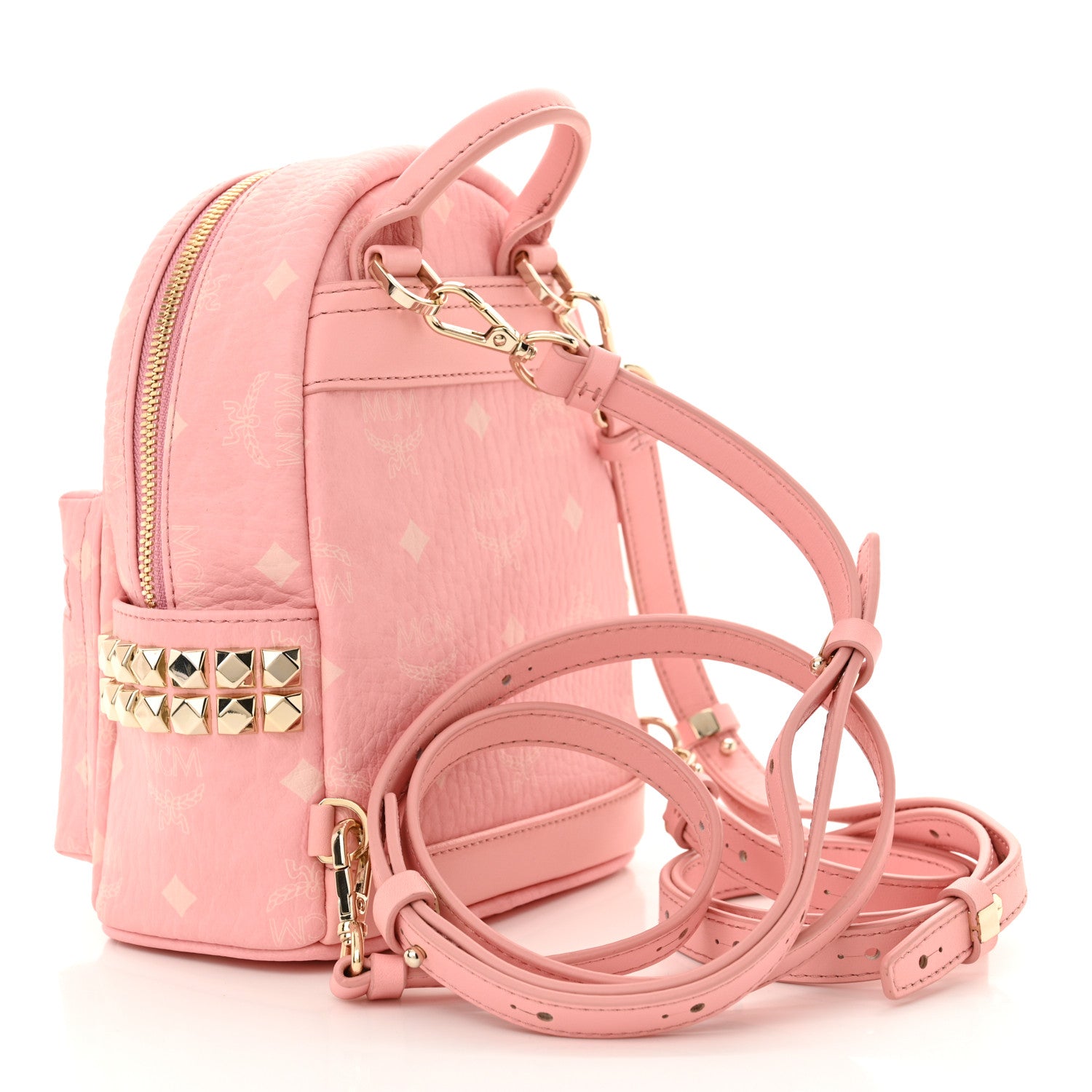 MCM Visetos Side Stud X-Mini Stark Bebe Boo Backpack Soft Pink 3 of 9
