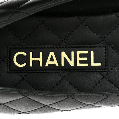 Chanel Calfskin Lambskin Quilted CC Cap Toe Ballerina Flats 37 Black 7 of 10