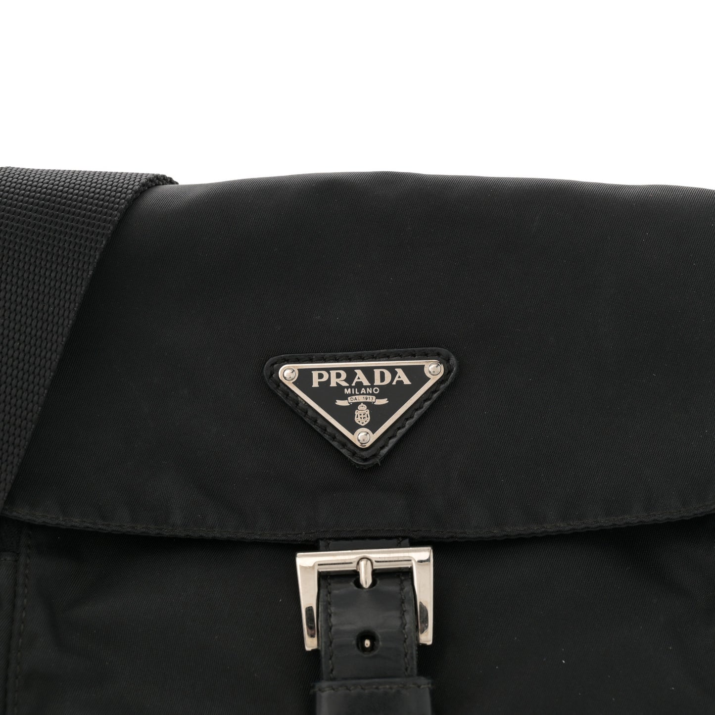 Nylon Vela Saffiano Single Buckle Messenger Shoulder Bag Black