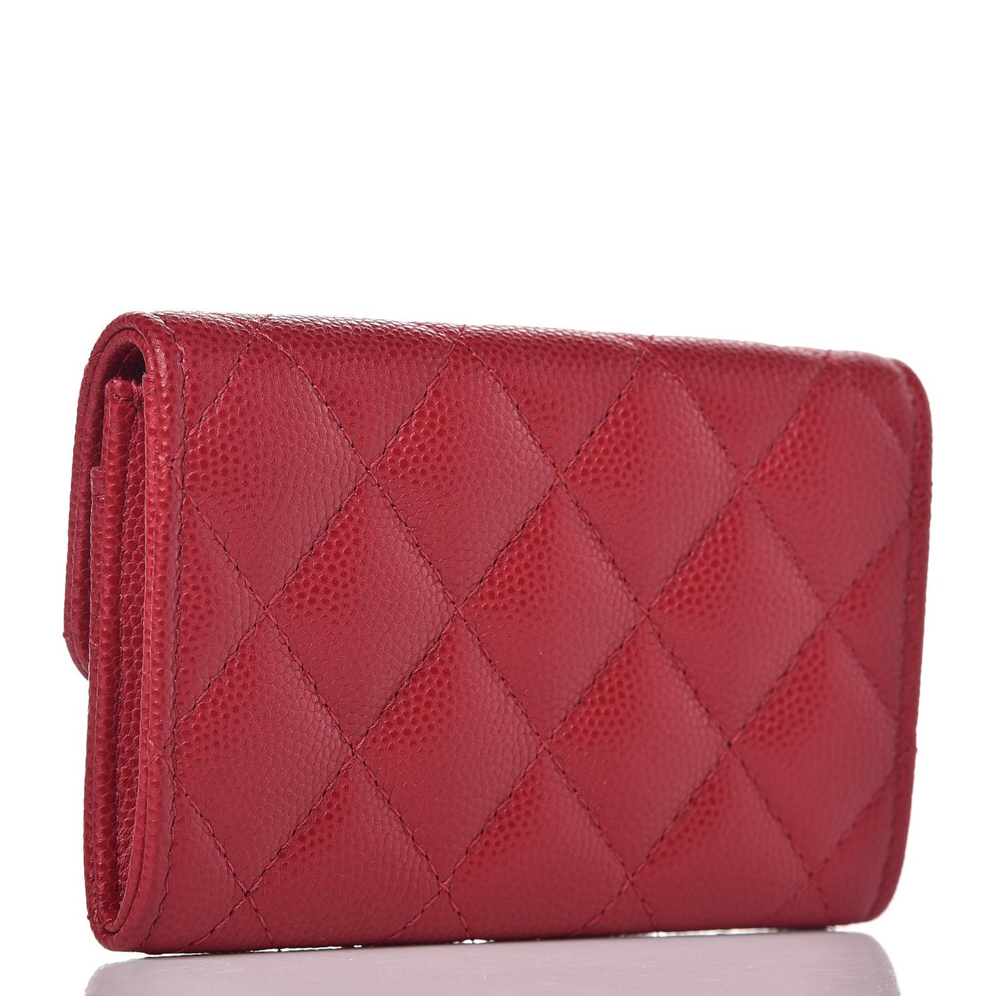 Caviar Quilted Flap Card Holder Dark Red