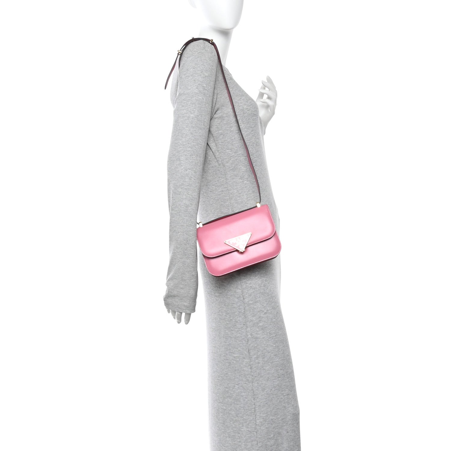 Prada Box Calfskin Triangle Embleme Flap Shoulder Bag Begonia 2 of 9