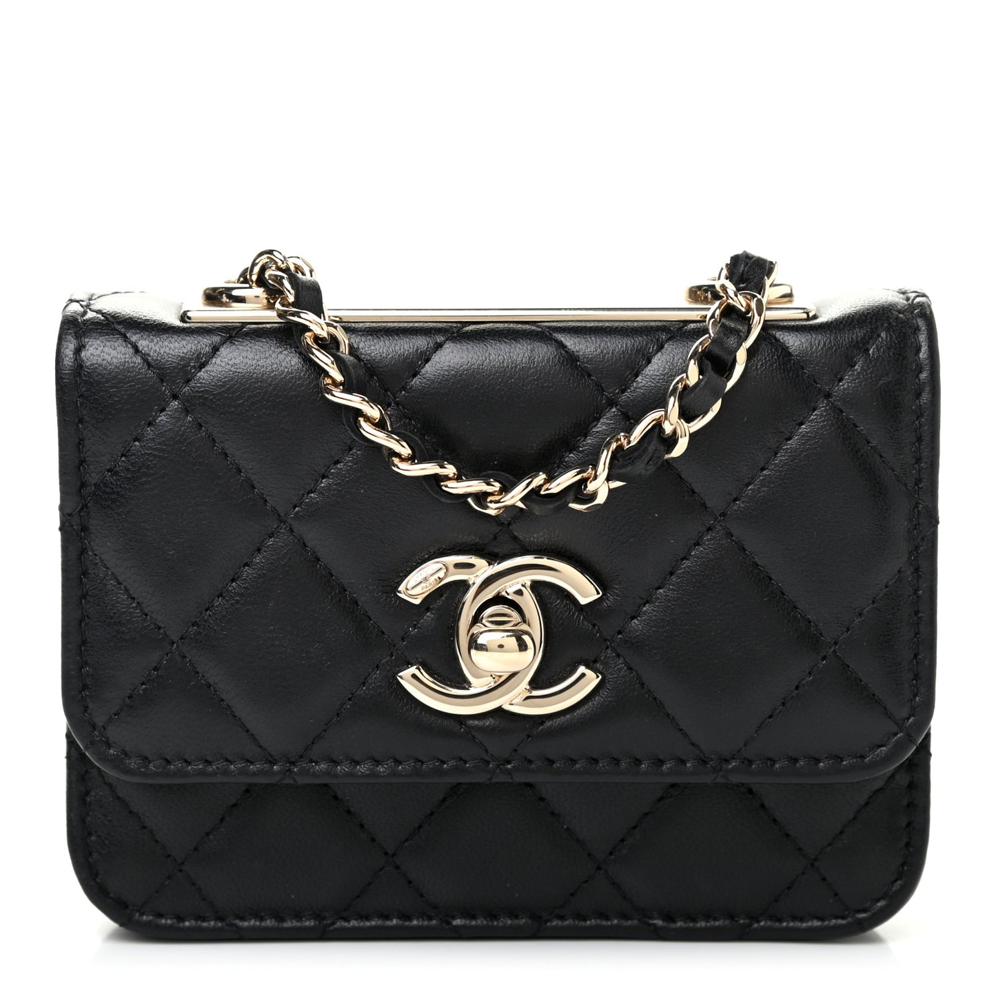 Lambskin Quilted Trendy CC Card Holder On Chain Black