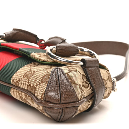 Gucci Monogram Textured Dollar Calfskin Heavy Grosgrain Web Small Maxi Horsebit Chain Shoulder Bag Beige Ebony New Acero 9 of 9