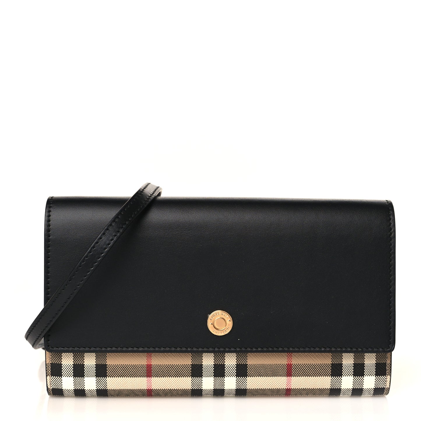 Calfskin Vintage Check Hannah Wallet with Detachable Strap Black