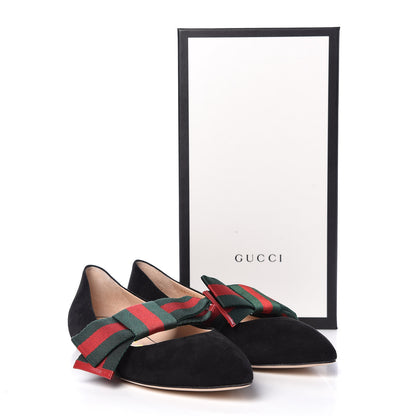 Gucci Suede Web Bow Point Toe Ballerina Flats 38 Black 8 of 8