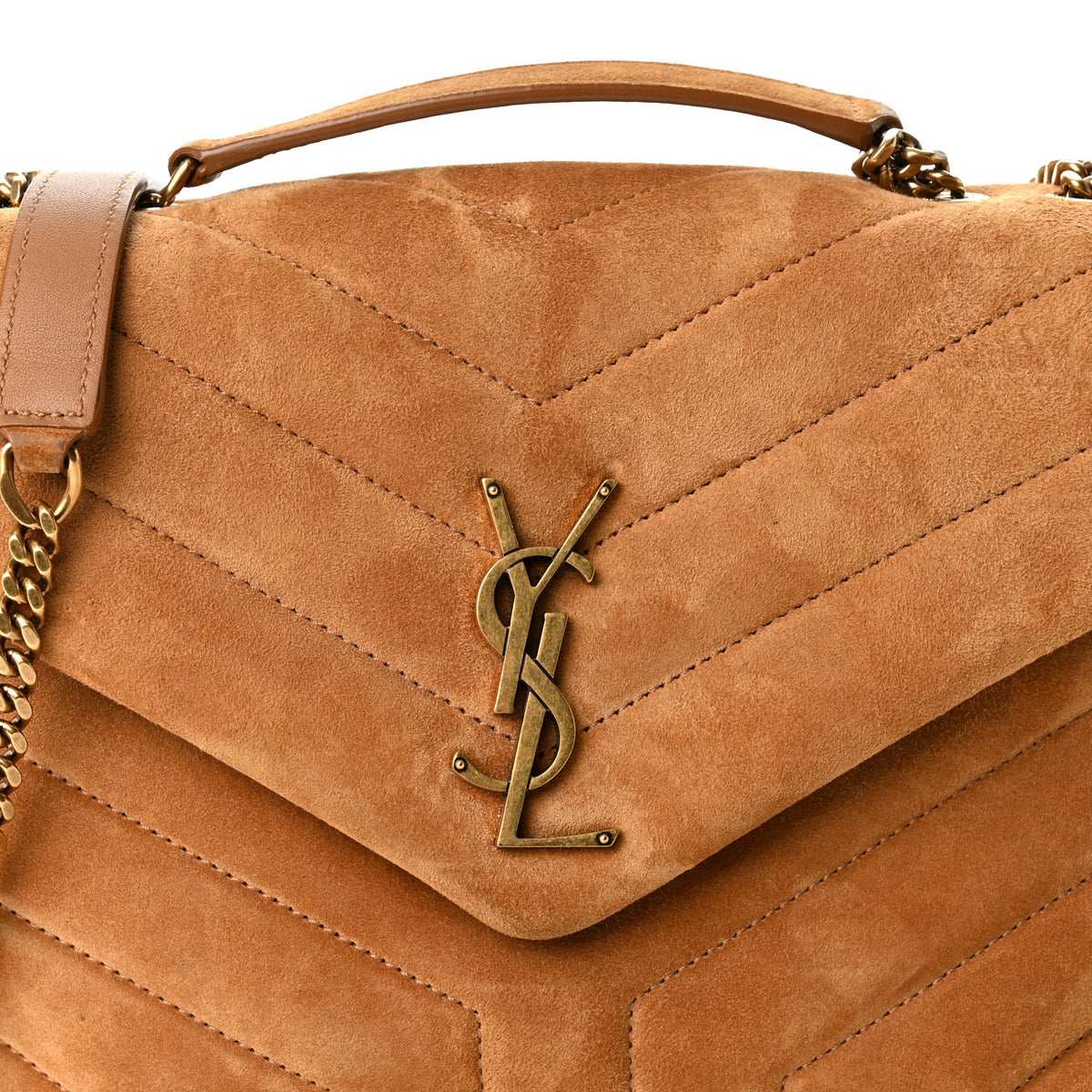 Saint Laurent Suede Calfskin Y Quilted Monogram Small Loulou Chain Satchel Cinnamon 7 of 9