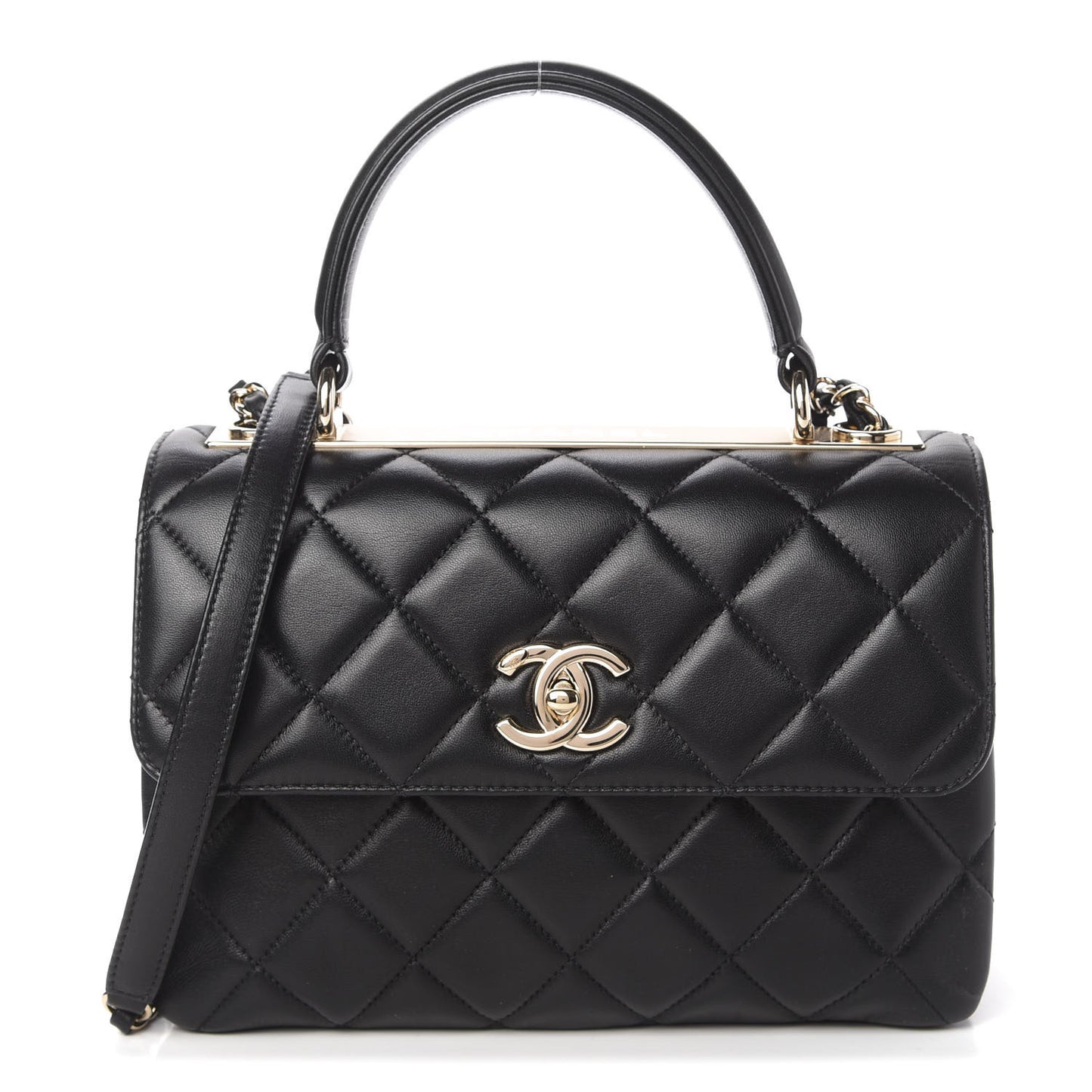 Lambskin Quilted Small Trendy CC Dual Handle Flap Bag Black