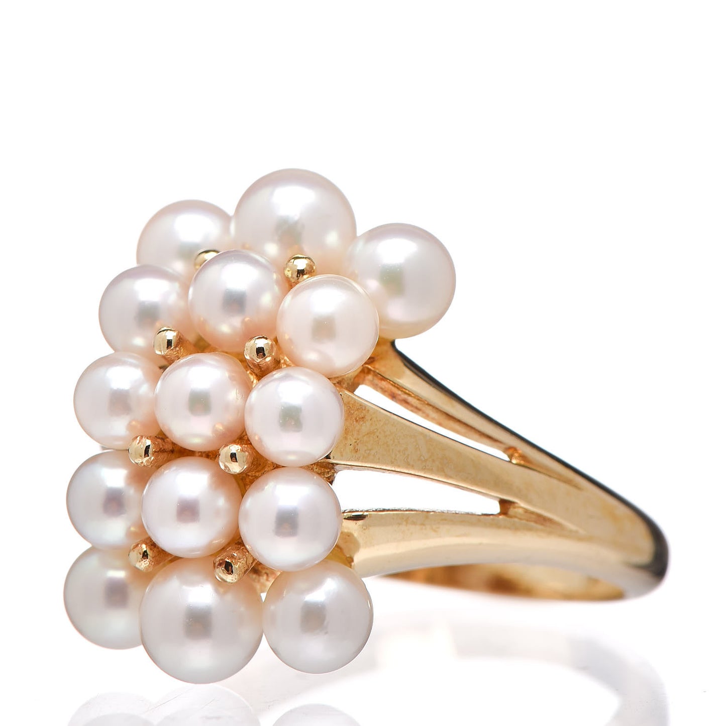 18K Yellow Gold Akoya Pearl 3-4.5mm Cluster Ring 52 6