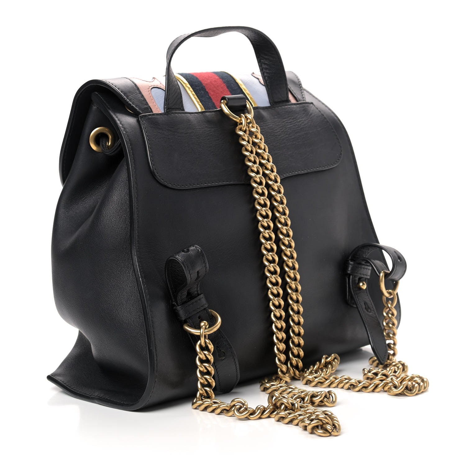 Gucci Calfskin Web GG Marmont Flap Chain Backpack Black 3 of 10