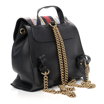 Gucci Calfskin Web GG Marmont Flap Chain Backpack Black 3 of 10
