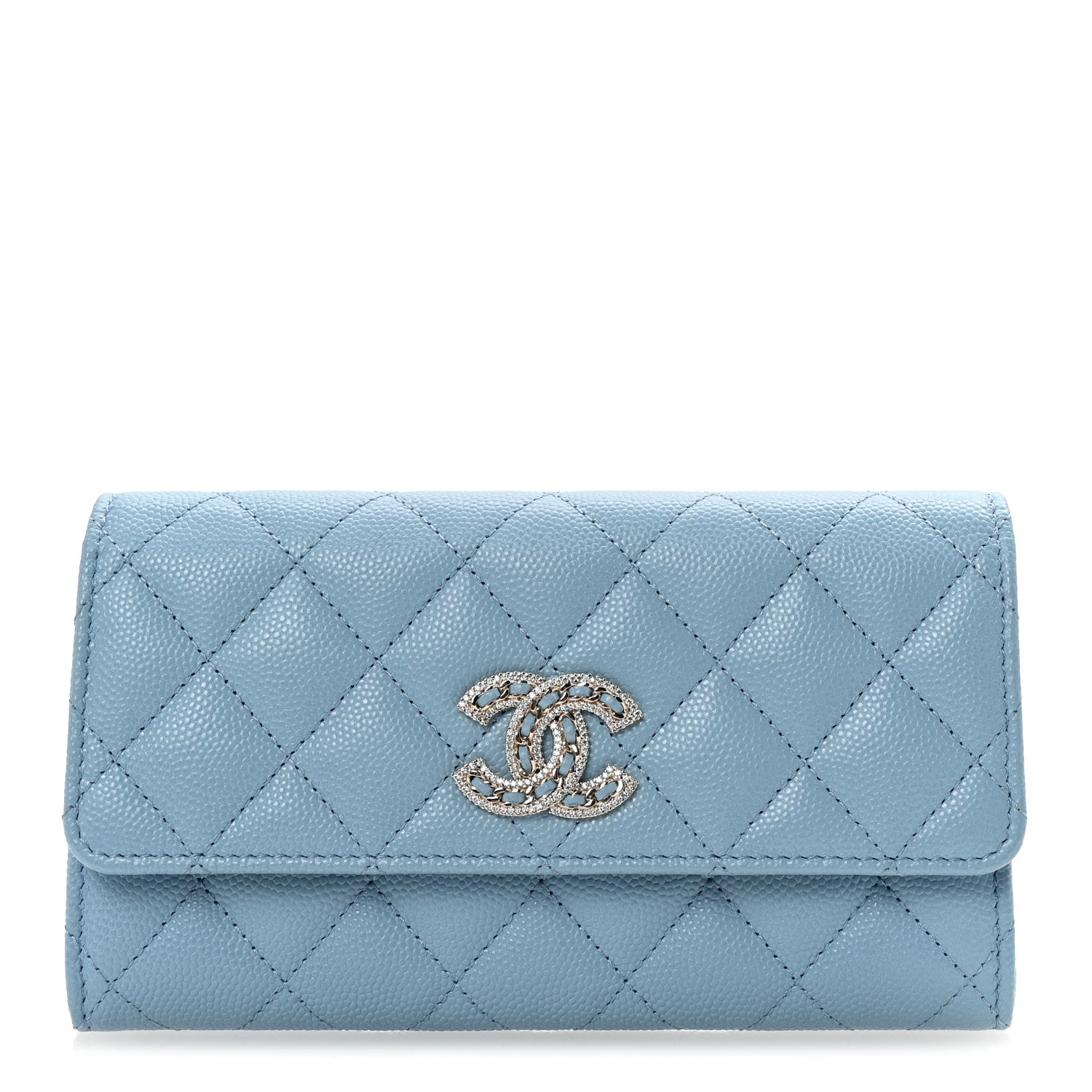 Chanel Caviar Quilted Crystal Long Flap Wallet Light Blue 1 of 8