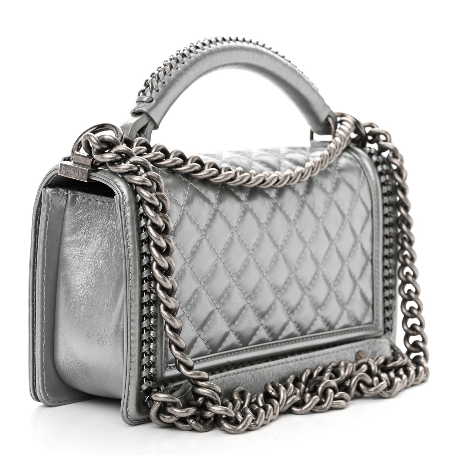 Chanel Metallic Aged Calfskin Quilted Medium Top Handle Boy Flap Silver 3 of 11