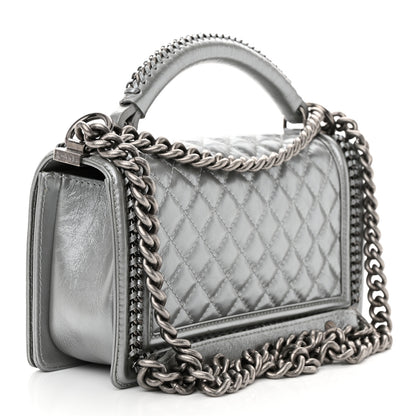 Chanel Metallic Aged Calfskin Quilted Medium Top Handle Boy Flap Silver 3 of 11