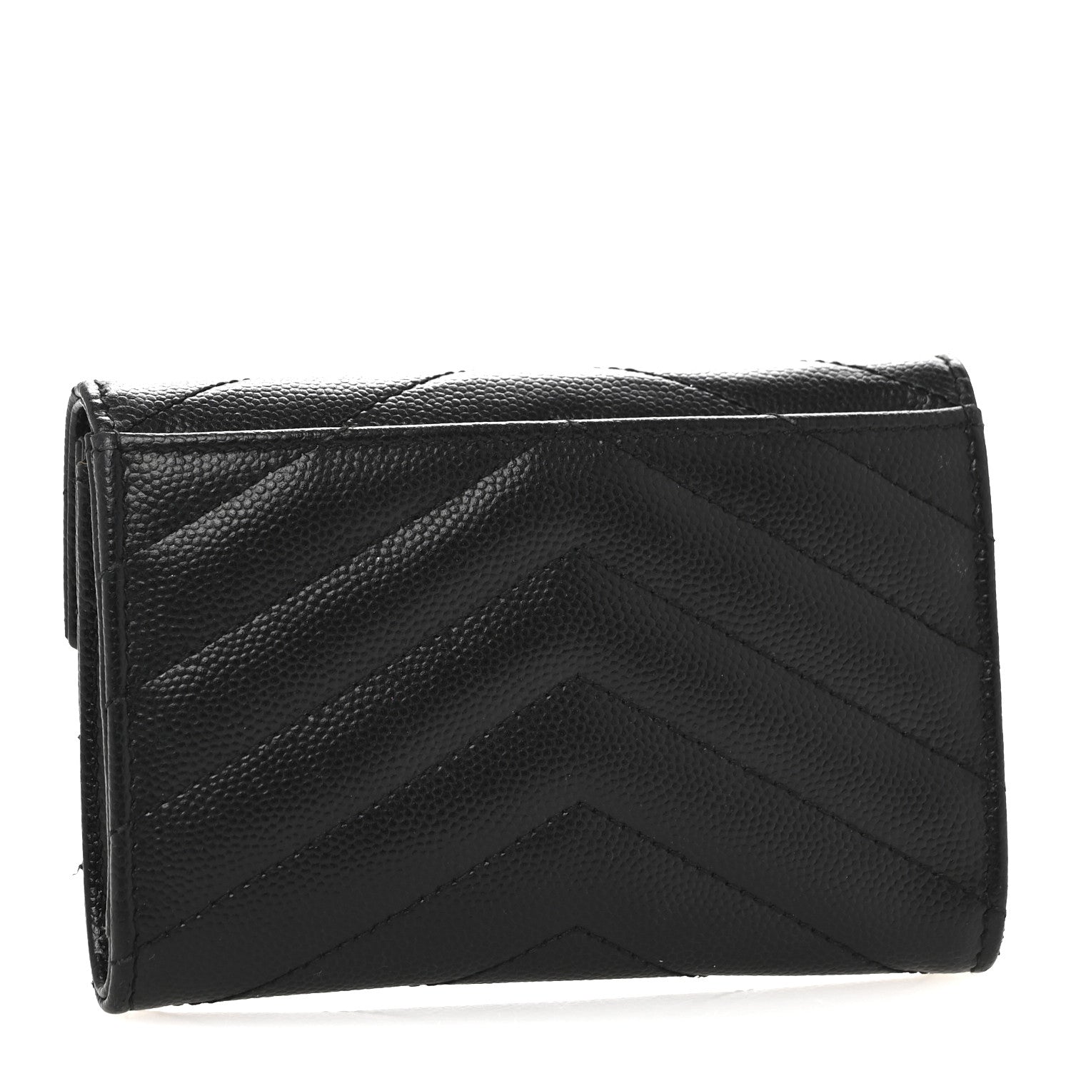 Saint Laurent Grain De Poudre Matelasse Chevron Small Monogram Envelope Wallet Black 3 of 9