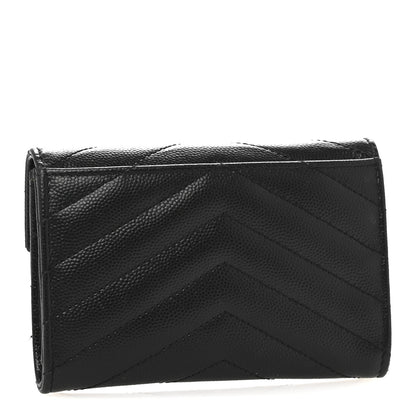 Saint Laurent Grain De Poudre Matelasse Chevron Small Monogram Envelope Wallet Black 3 of 9