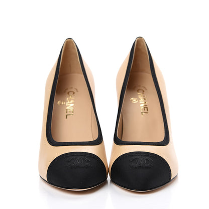 Chanel Lambskin Grosgrain Cap Toe CC Pumps 40 Beige Black 2 of 9