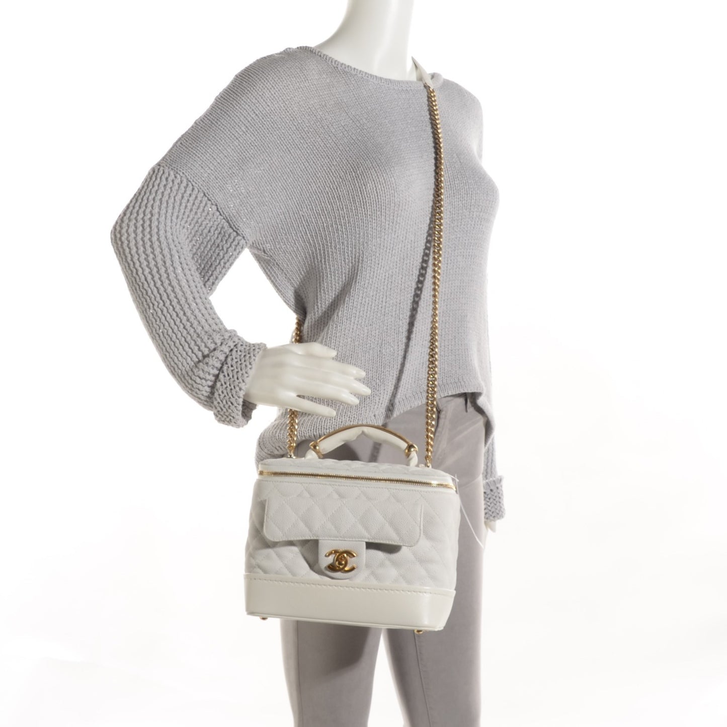 Iridescent Grained Calfskin Globe Trotter Vanity Case White