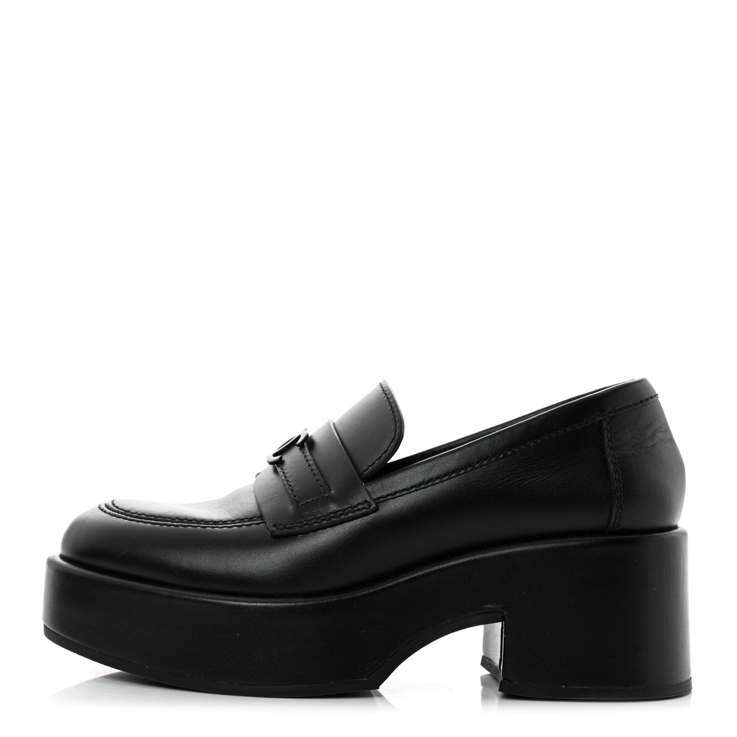 Calfskin CC Platform Loafers 35 Black