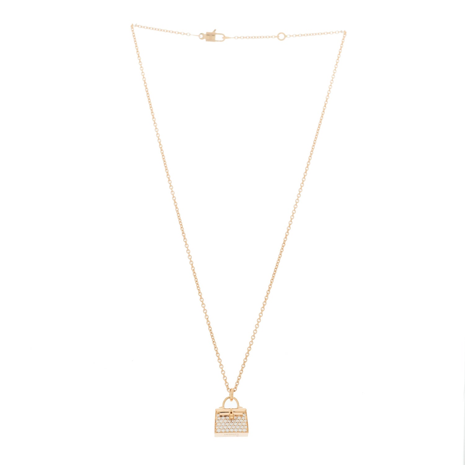 Hermes 18K Rose Gold Diamond Kelly Amulettes Pendant Necklace 3 of 5