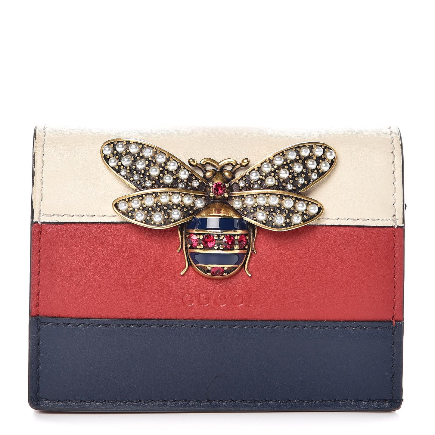 Calfskin Queen Margaret Card Case Wallet Blue Agata Hibiscus Red Mystic White
