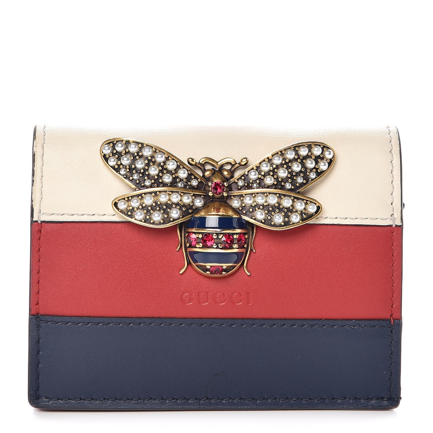 Gucci Calfskin Queen Margaret Card Case Wallet Blue Agata Hibiscus Red Mystic White 1 of 11