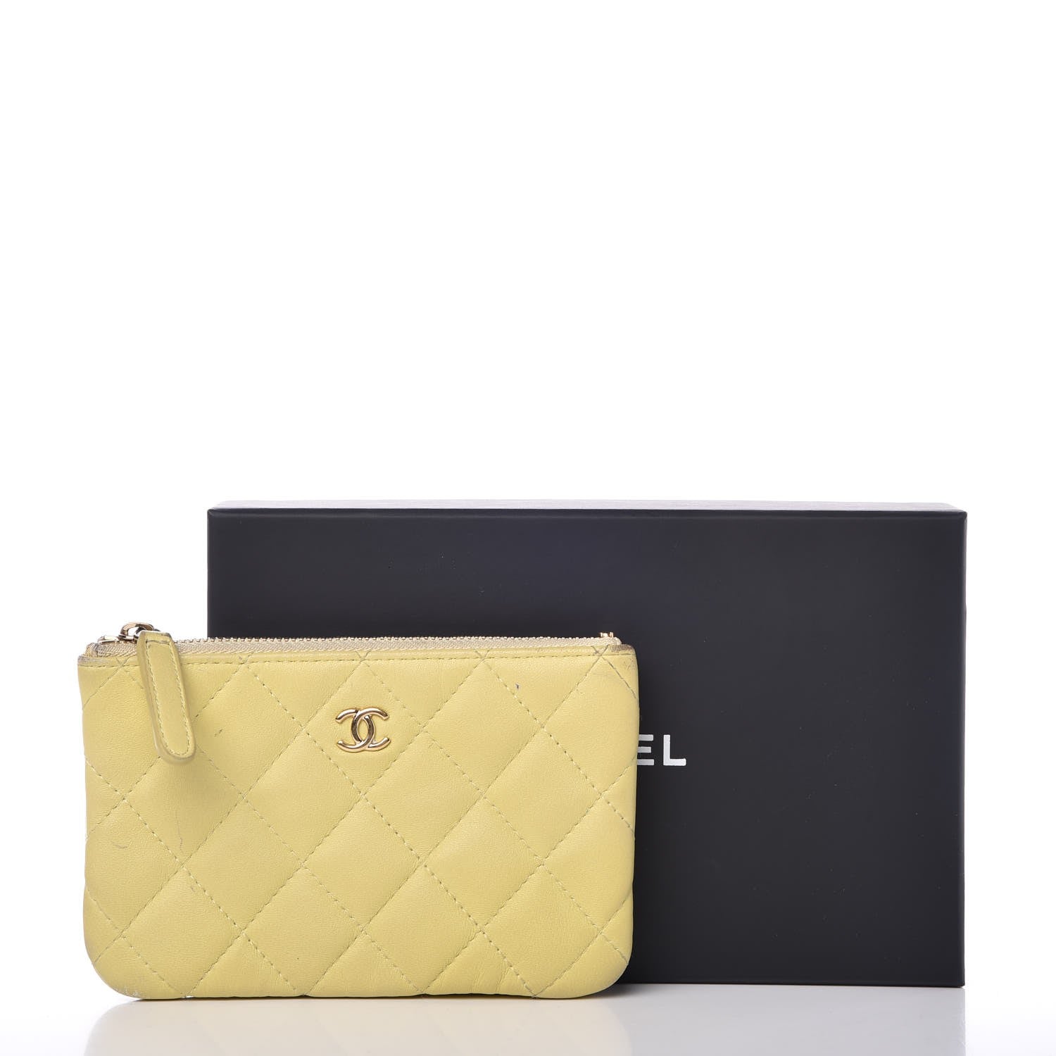 Chanel Lambskin Quilted Small Cosmetic Case Yellow 16 of 16