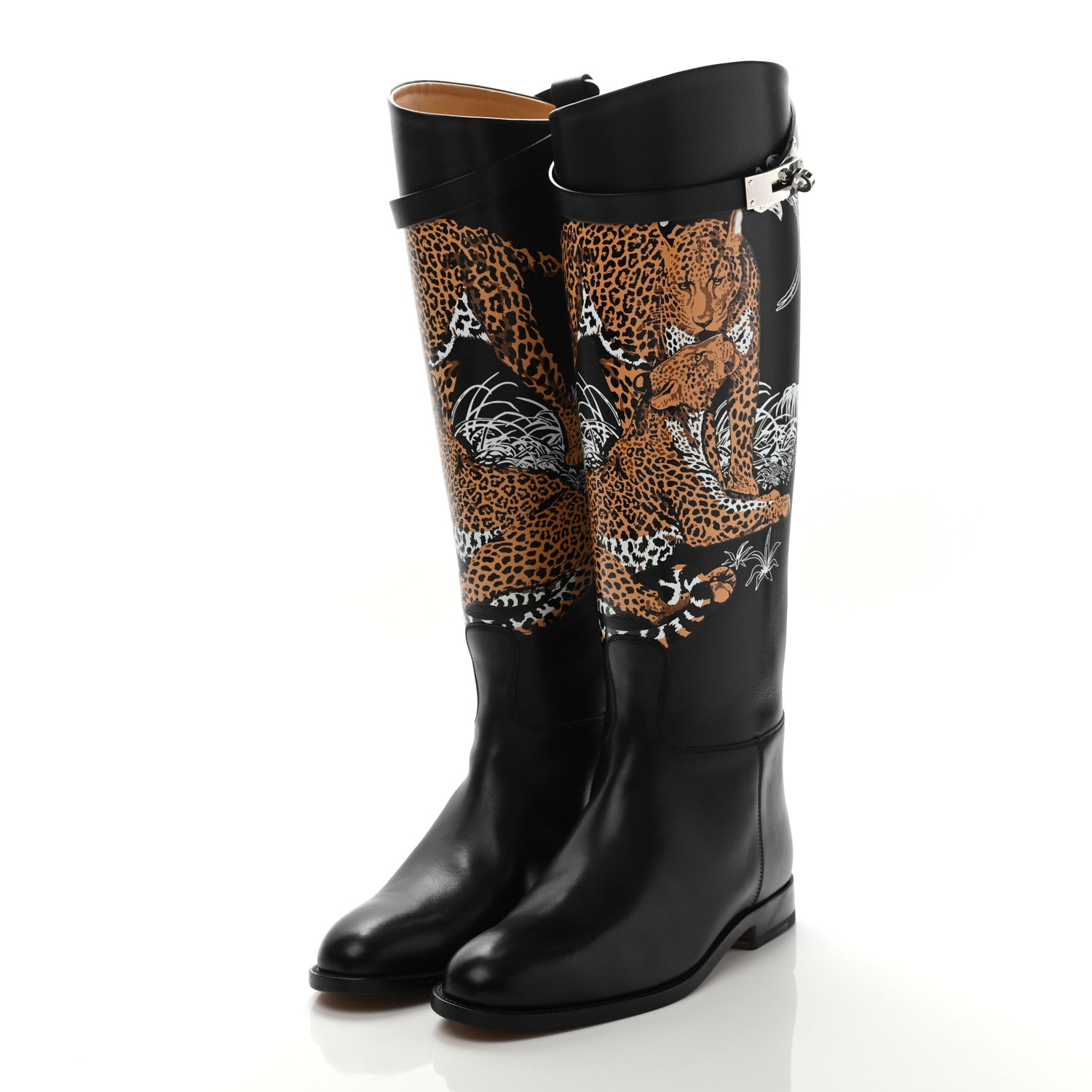 Hermes Box Kelly Jungle Love Print Jumping Boots 38 Black 3 of 8