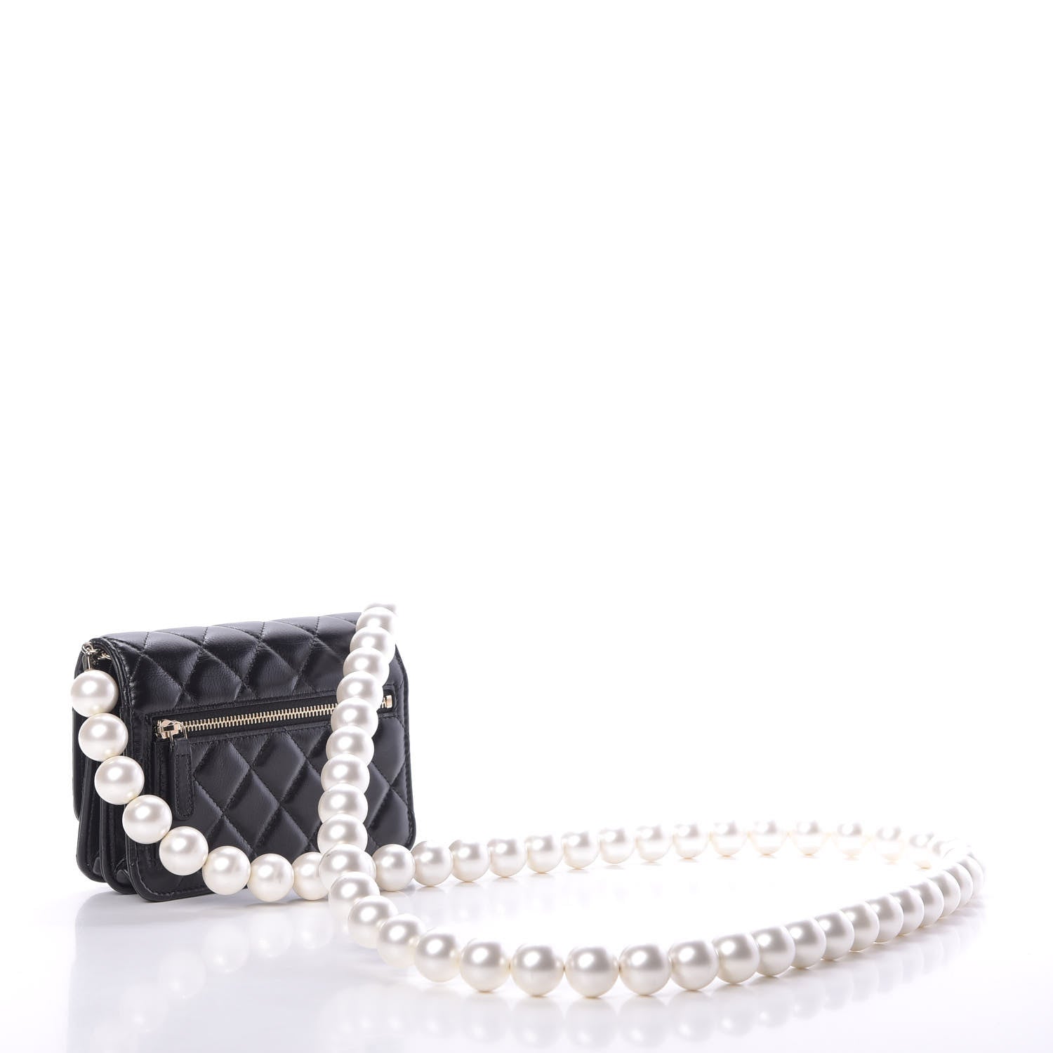 Chanel Calfskin Quilted Mini Maxi Pearls Wallet On Chain WOC Black 3 of 11