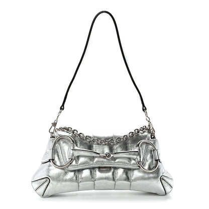 Gucci Metallic Nappa Vertical Matelasse Small Maxi Horsebit Chain Shoulder Bag Silver 1 of 9