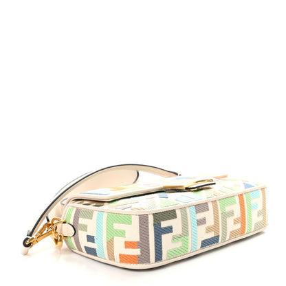 Fendi Canvas Vitello Seta FF Multicolor Embroidered Baguette Grezzo Multicolor Latte 4 of 10