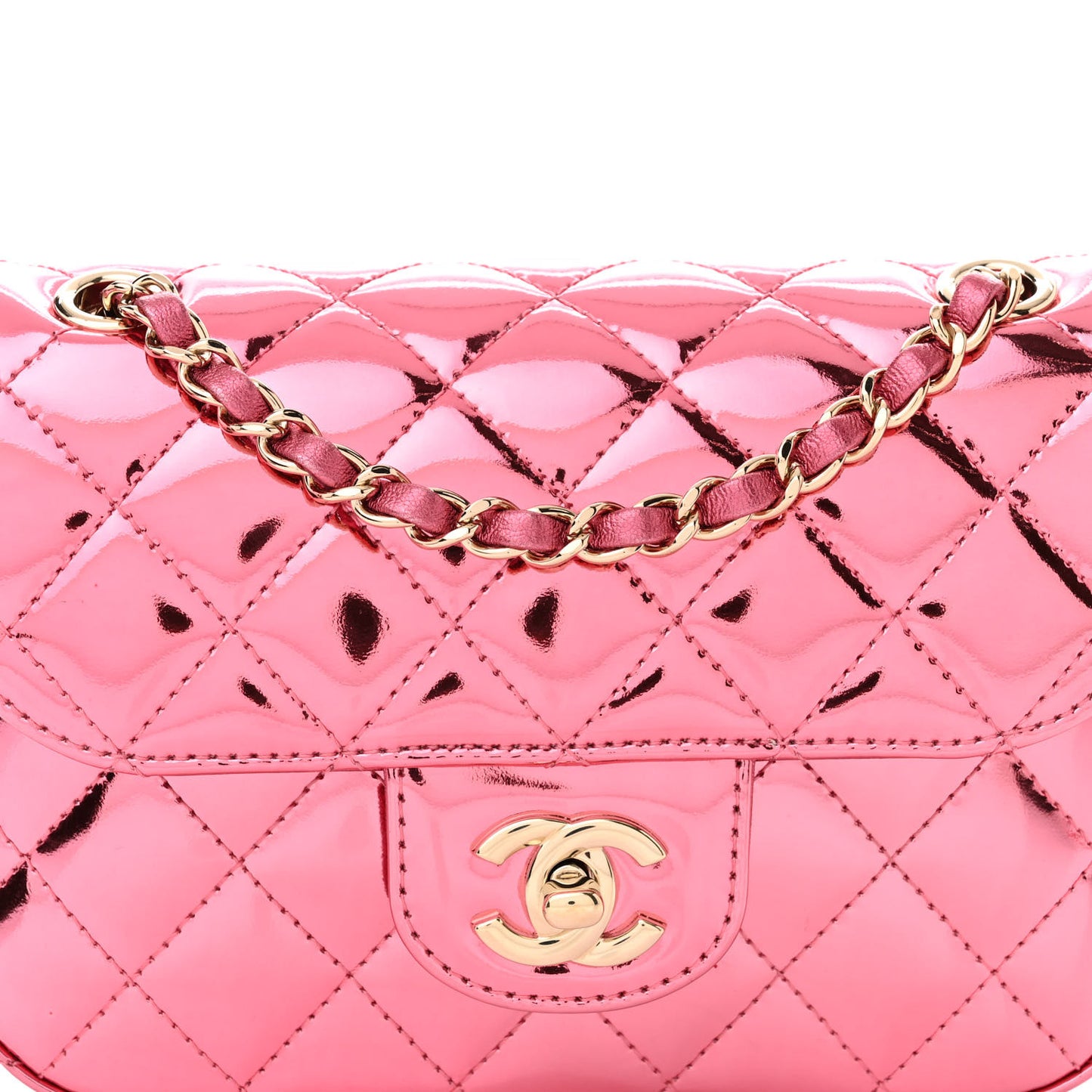 Mirror Calfskin Metallic Calfskin Quilted Hollywood Boulevard Mini Flap With Star Coin Purse Pink