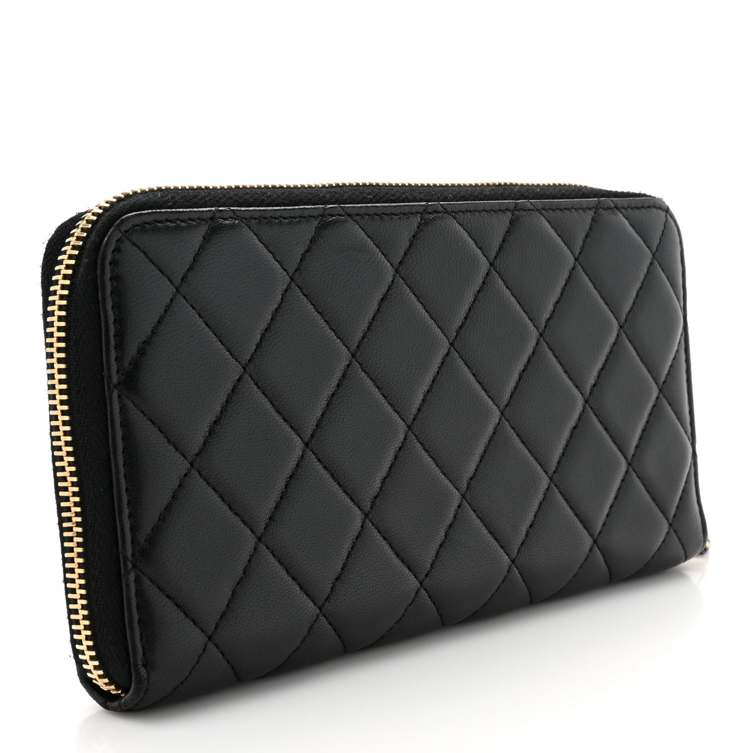 Chanel Lambskin Quilted Large Gusset Zip Around Wallet Black 3 of 12