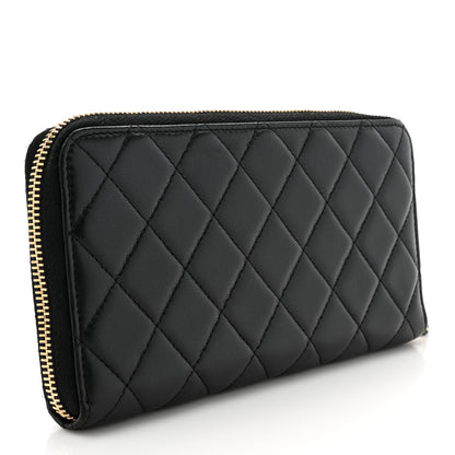 Chanel Lambskin Quilted Large Gusset Zip Around Wallet Black 3 of 12